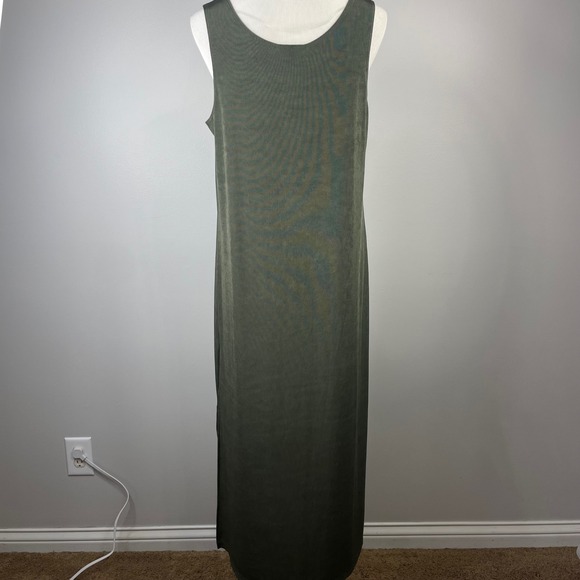 Chicos Olive Green Sleeveless Maxi Dress Side Slit Stretch Size 2 L 070-20C88624 - Picture 5 of 10